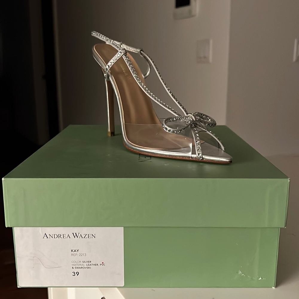 Andrea Wazen Kay heels/120mm/Silver/Leather, PVC, & Swarovski.